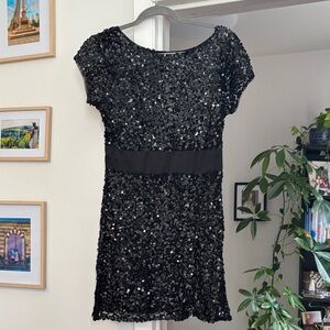Arden B Black Sequin Short Dress with Waist Panel
